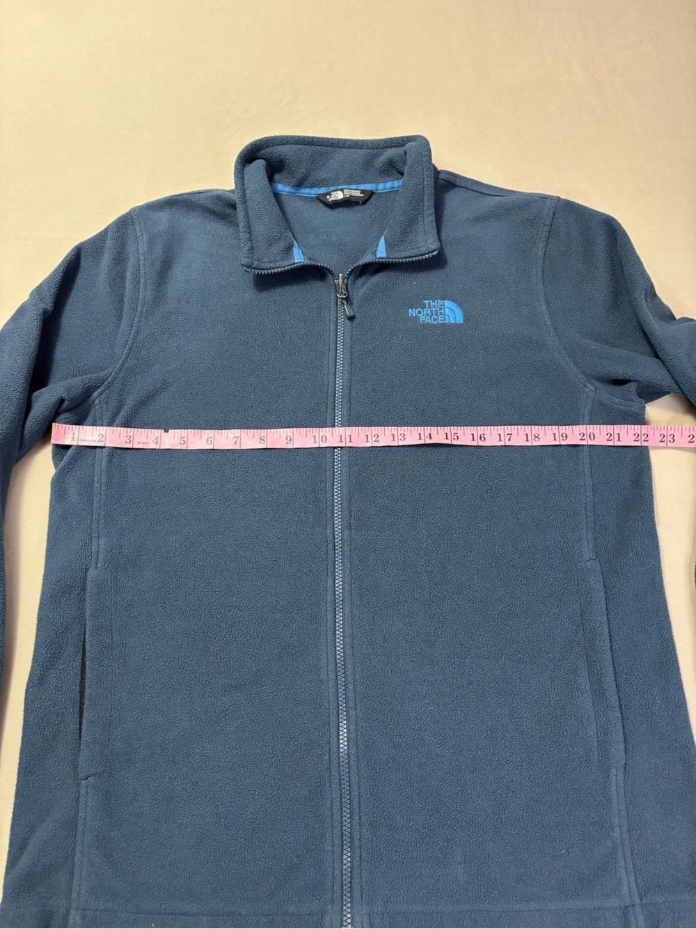 The North Face Men's Blue Full-Zip Fleece Jacket with Light Blue Logo Size Large